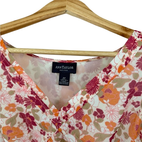 Vintage 90s Y2k Ann Taylor Petites Floral Silk Sleeveless Babydoll Top Dolly 8P - Picture 5 of 7